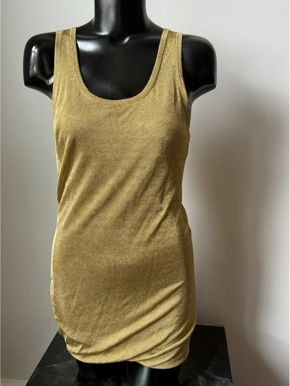 Michael Kors Gold Mesh Metallic Knit Tank Mini Dress Size Small